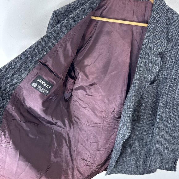 Harris Tweed Men 44 Wool Gray Blue Blazer Sports Coat Herringbone Moores - Picture 8 of 8